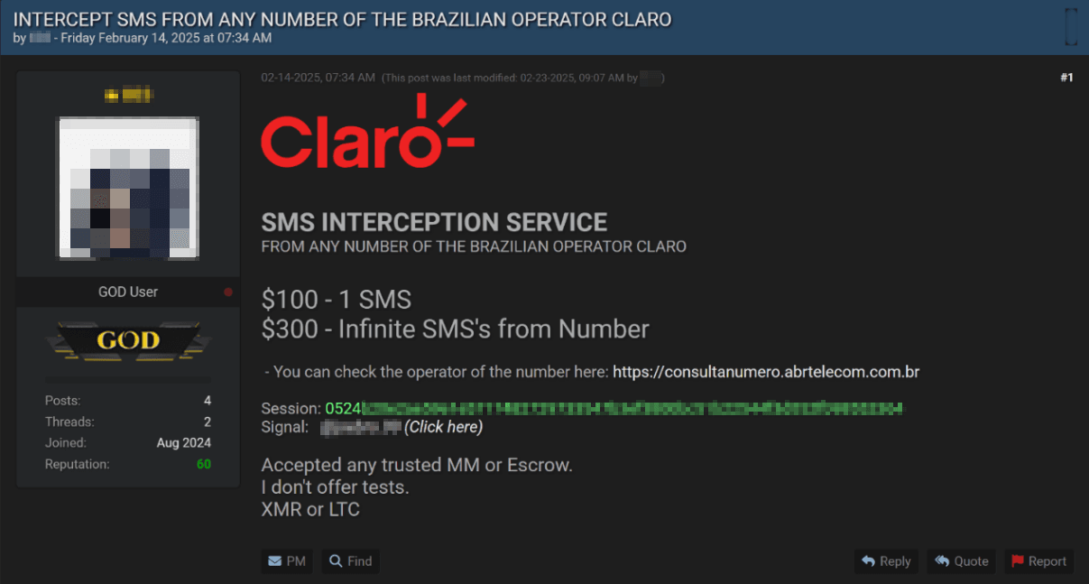 Imagem 12. Anúncio de hackeamento de Telegram
