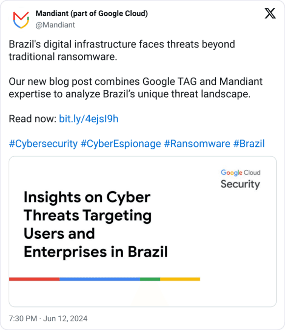 Imagem 3. Captura de tela de um relatório da Mandiant (empresa do Google)